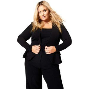 City Chic Madison Jacket In Black Size 16 Ruffle Peplum Office Cardigan V-neck